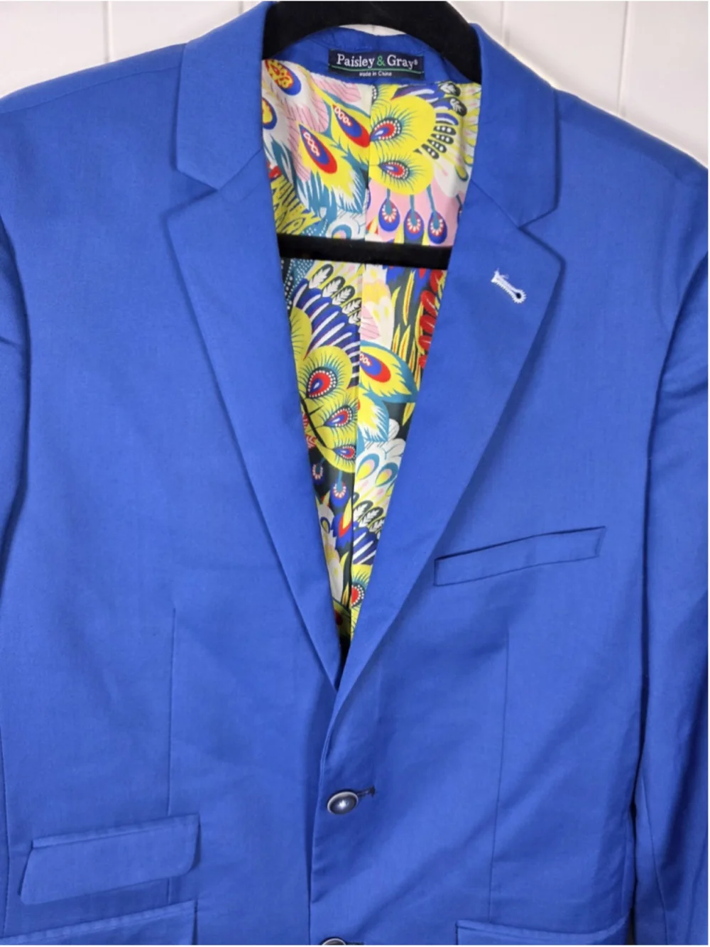 Paisley & Gray Blazer Mens 40R Slim Fit Royal Blue Floral Lined Sport Coat Party